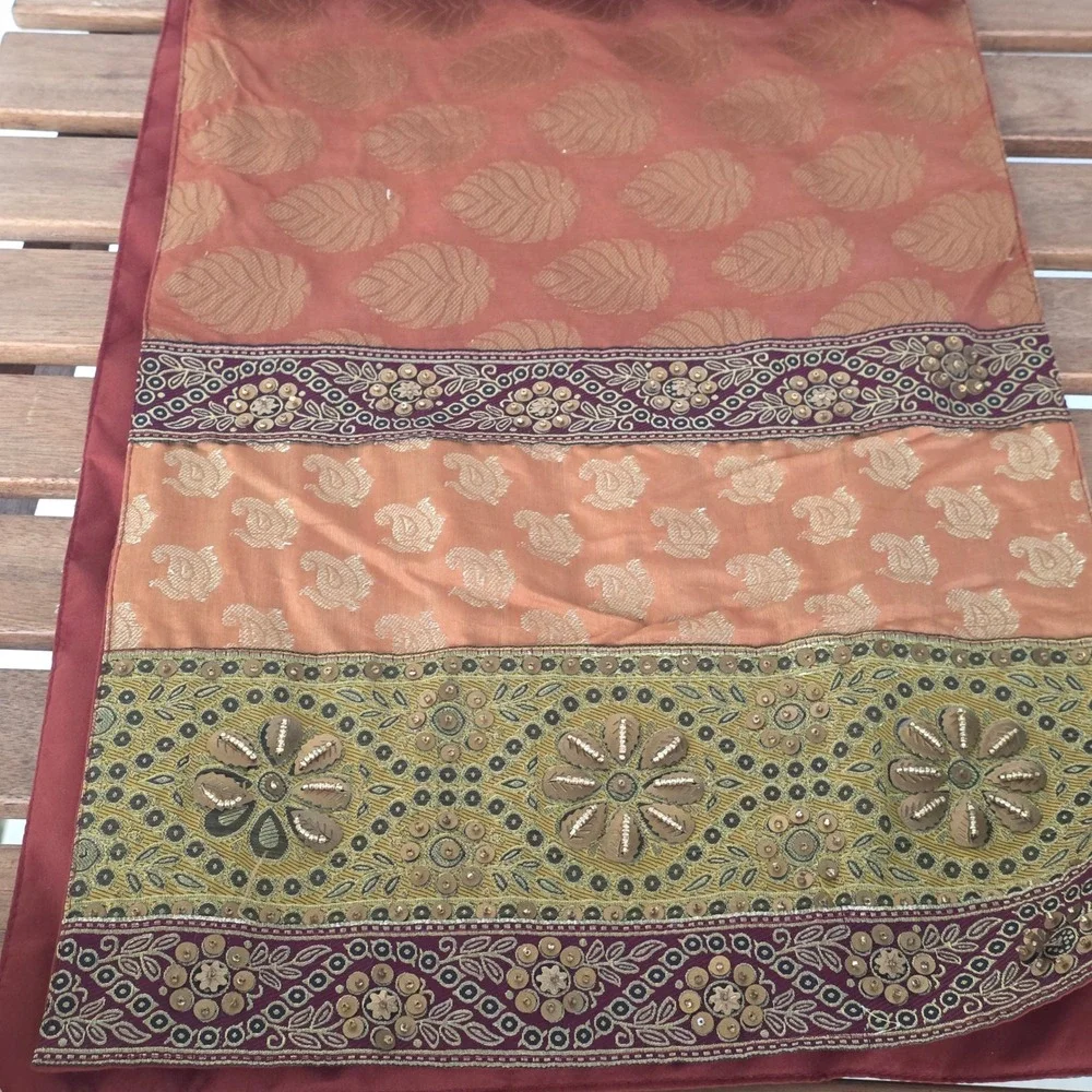 Pier 1 Imports Table Runner 13x72 Beaded Sequin Metallic Boho Terracotta Gold